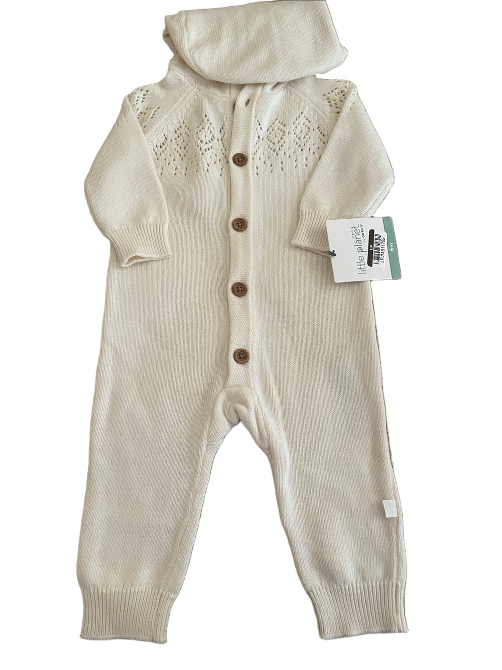 Little Planet Cream Knit Hooded One-Piece for Babies 6 Mo. NWT!